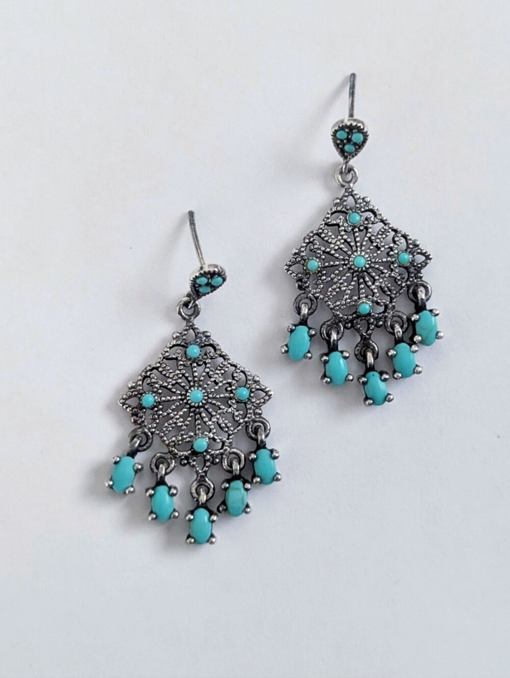 Sterling silver turquoise chandelier dangle studs earrings  925 TM